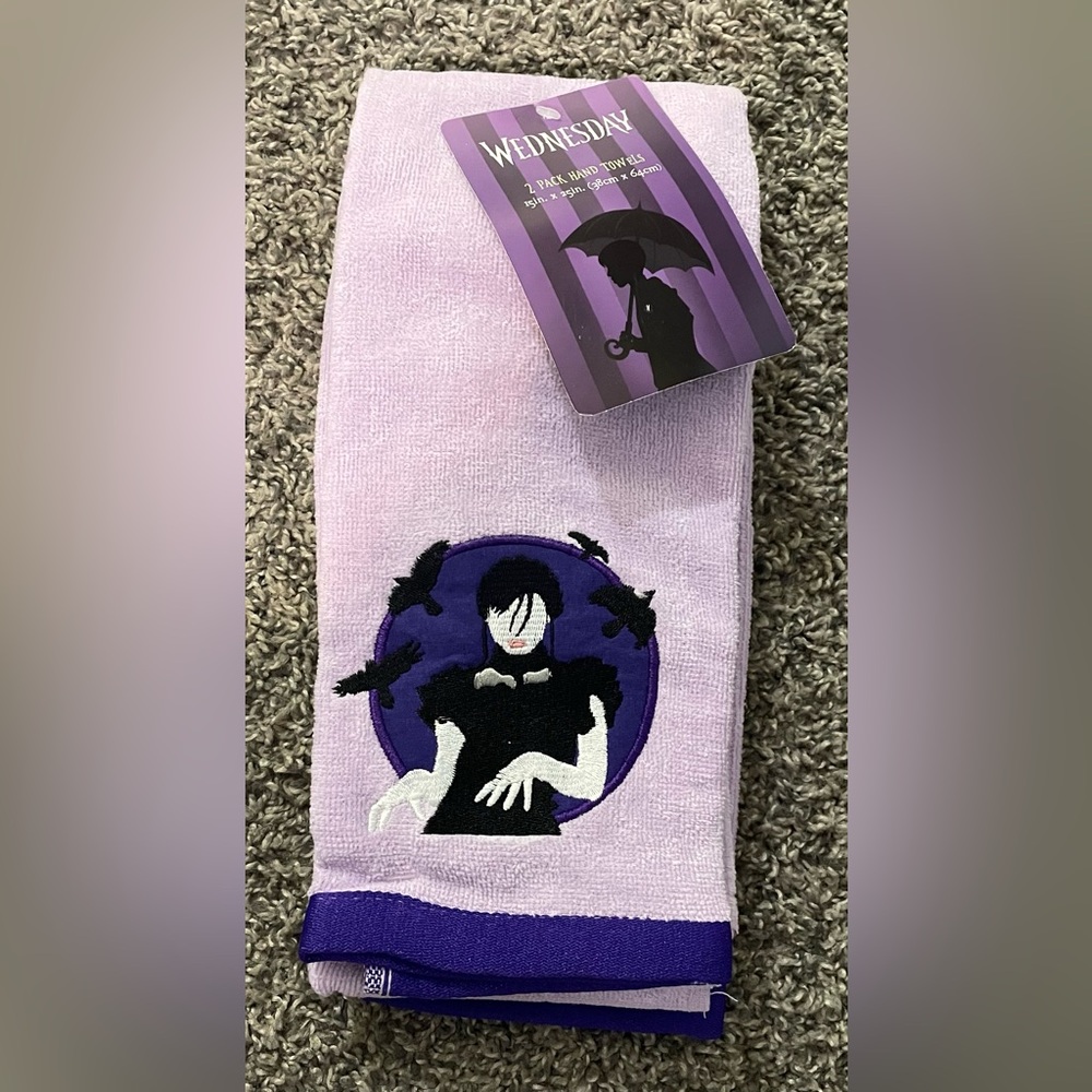 NWT Wednesday Addams 2 Pack Hand Towels Halloween Kitchen Bathroom Purple